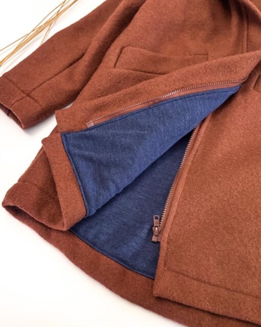 Sofortkauf: Damen Walkmantel mit Reißverschluss - Rost mit Merino-Wolljersey gefüttert, Gr. M (38/40) – Bild 3