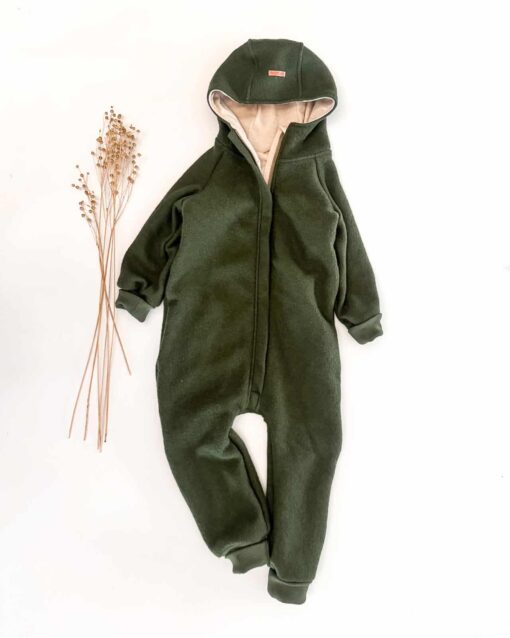 Sofortkauf: Overall in Tanne mit Reißverschluss und Wolljersey Futter, Gr. 110/116