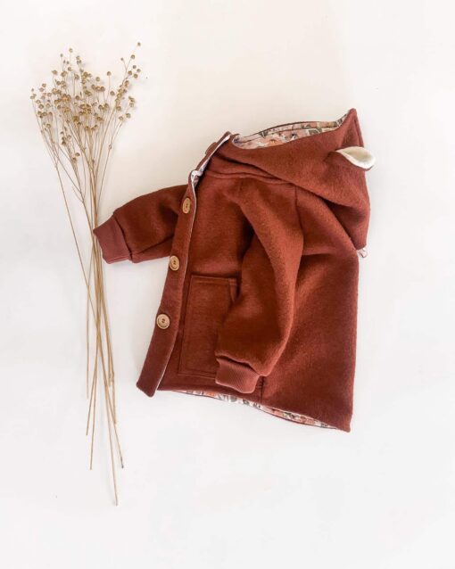 Sofortkauf: Walkjacke mit Holzknöpfen in Rost mit Bärenohren, Gr. 92/98 – Bild 2
