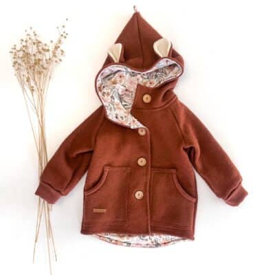 Sofortkauf: Walkjacke mit Holzknöpfen in Rost mit Bärenohren, Gr. 92/98