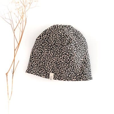 Sofortkauf: Wende-Beanie Leoprint/ Fleece Creme, Gr. 40-42
