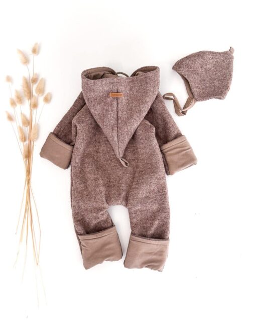 Sofortkauf: Newborn Set - Mütze & Walkoverall in Schlamm mit Umschlagbündchen und Reißverschluss, Gr. 56/62 – Bild 3