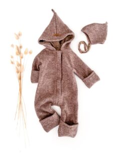Sofortkauf: Newborn Set - Mütze & Walkoverall in Schlamm mit Umschlagbündchen und Reißverschluss, Gr. 56/62