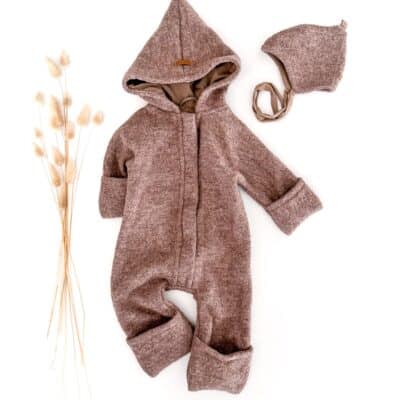 Sofortkauf: Newborn Set - Mütze & Walkoverall in Schlamm mit Umschlagbündchen und Reißverschluss, Gr. 56/62