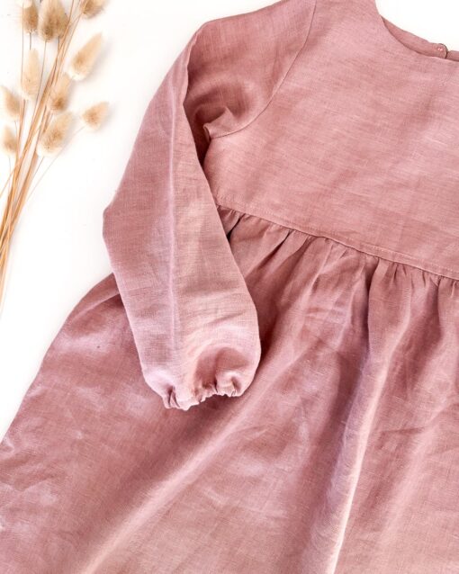 Sofortkauf: Leinenkleid langarm in Altrosa, Gr. 140/146 – Bild 2
