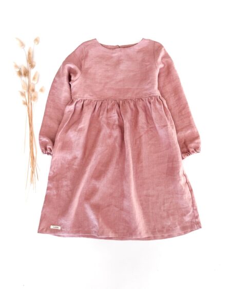 Sofortkauf: Leinenkleid langarm in Altrosa, Gr. 140/146