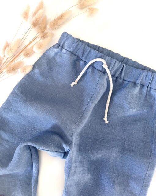 Sofortkauf: Leinenhose in Sommerblau mit Kordel, Gr. 116/122 – Bild 2