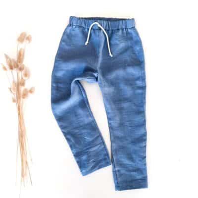 Sofortkauf: Leinenhose in Sommerblau mit Kordel, Gr. 116/122