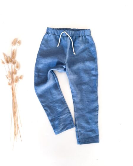 Sofortkauf: Leinenhose in Sommerblau mit Kordel, Gr. 116/122