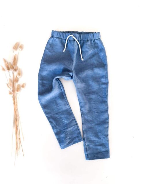 Sofortkauf: Leinenhose in Sommerblau mit Kordel, Gr. 116/122