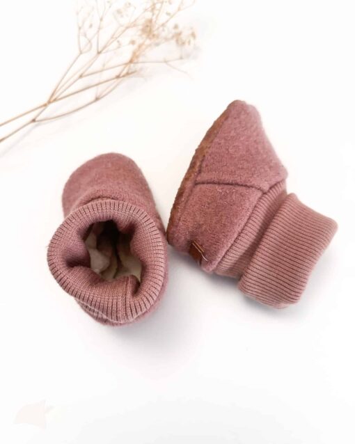 Sofortkauf: gefütterte Wollwalk Schuhe Altrosa mit Wollbündchen und Rutschstopp, Gr. 18-19 – Bild 4