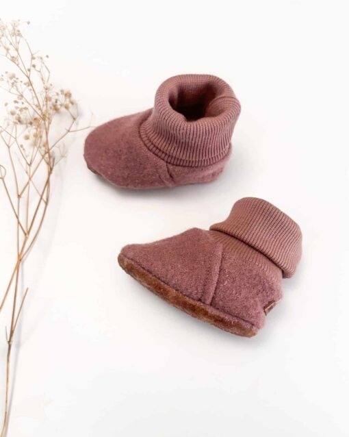 Sofortkauf: gefütterte Wollwalk Schuhe Altrosa mit Wollbündchen und Rutschstopp, Gr. 18-19 – Bild 2