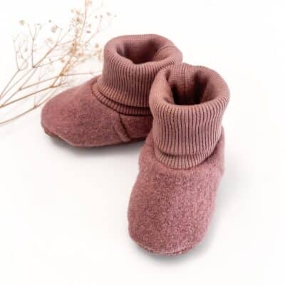 Sofortkauf: gefütterte Wollwalk Schuhe Altrosa mit Wollbündchen und Rutschstopp, Gr. 18-19