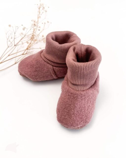 Sofortkauf: gefütterte Wollwalk Schuhe Altrosa mit Wollbündchen und Rutschstopp, Gr. 18-19