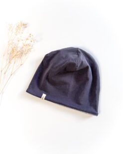 Sofortkauf: Wende-Beanie Anthrazit/Ministripes, Gr. 50-52 (2-4 Jahre)