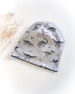 Sofortkauf: Wende-Beanie Rauchblau/Dinos, Gr. 48-50 (ca 1,5-2 Jahre)