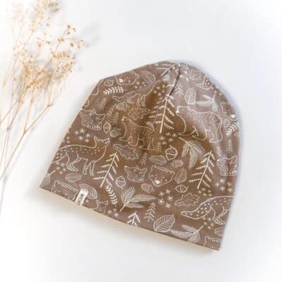 Sofortkauf: Wende-Beanie Camel/ Waldtiere, Gr. 48-50 (ca 1,5-2 Jahre)