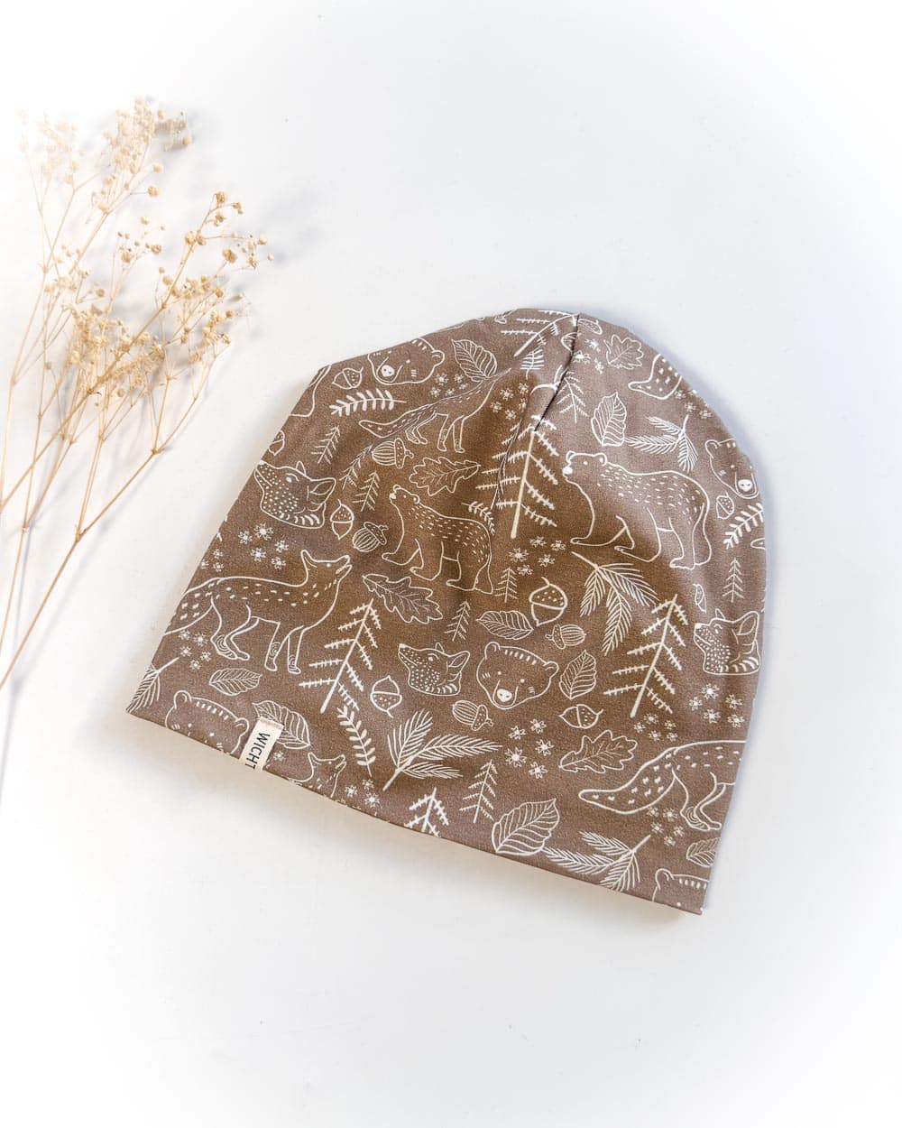 Sofortkauf: Wende-Beanie Camel/ Waldtiere, Gr. 48-50 (ca 1,5-2 Jahre)
