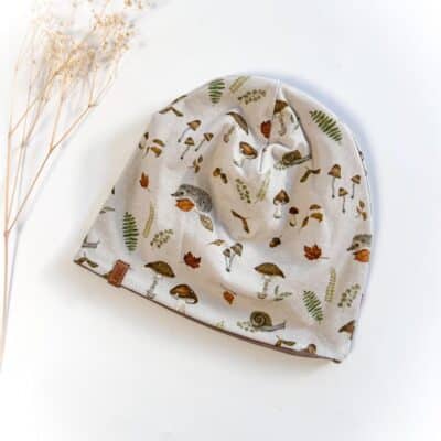 Sofortkauf: Wende-Beanie Schlamm/Herbstwald, Gr. 46-48 (ca 1-1,5 Jahre)