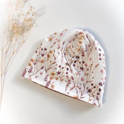 Sofortkauf: Wende-Beanie Zimt/ Herbstwiese, Gr. 52-54 (4-10 Jahre)