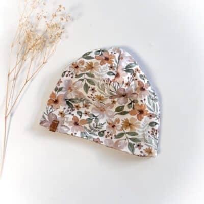 Sofortkauf: Wende-Beanie Altrosa/ Bloomery, Gr. 46-48 (ca 1-1,5 Jahre)