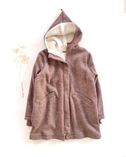 Sofortkauf: Damen Walkmantel mit Reißverschluss - Schlamm/Kuschelfleece Creme komplett gefüttert, Gr. XL (46/48)