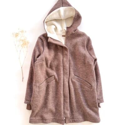 Sofortkauf: Damen Walkmantel mit Reißverschluss - Schlamm/Kuschelfleece Creme komplett gefüttert, Gr. XL (46/48)