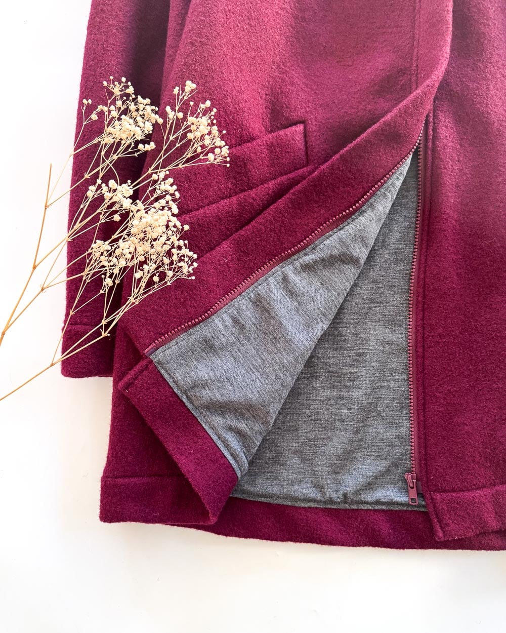 Sofortkauf: Damen Walkmantel mit Reißverschluss - Beere mit Wolljersey gefüttert, Gr. L (42/44) – Bild 4