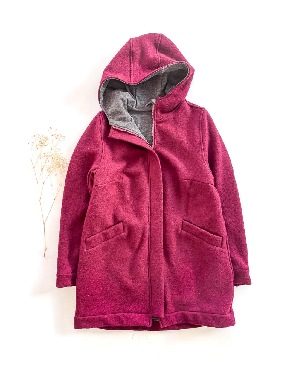 Sofortkauf: Damen Walkmantel mit Reißverschluss - Beere mit Wolljersey gefüttert, Gr. L (42/44)