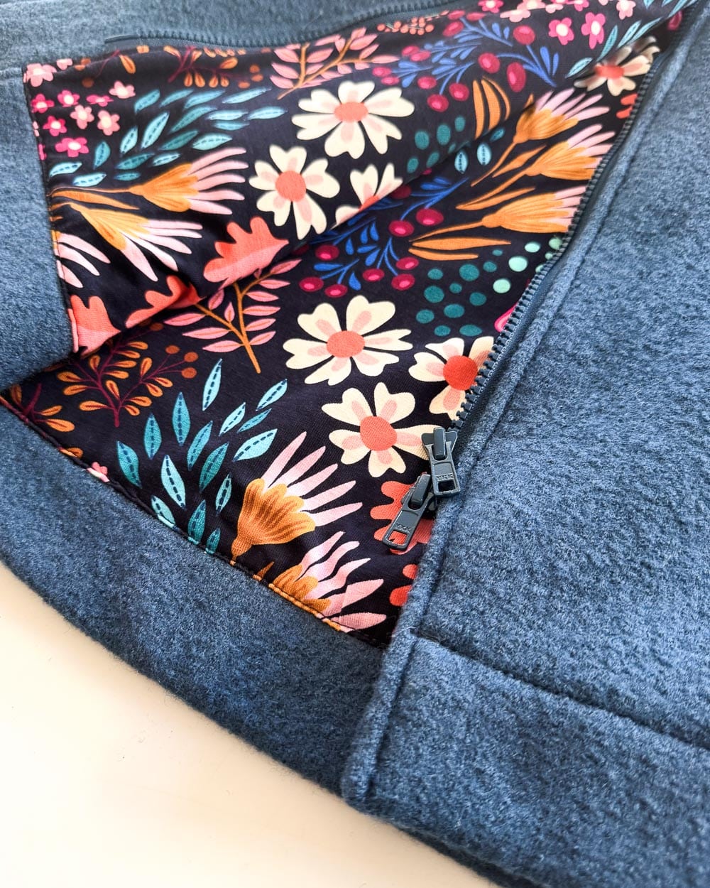 Sofortkauf: Damen Walkmantel mit Reißverschluss - Rauchblau/Flowerfield komplett gefüttert, Gr. M (38/40) – Bild 2