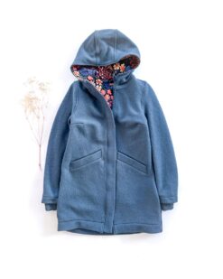 Sofortkauf: Damen Walkmantel mit Reißverschluss - Rauchblau/Flowerfield komplett gefüttert, Gr. M (38/40)