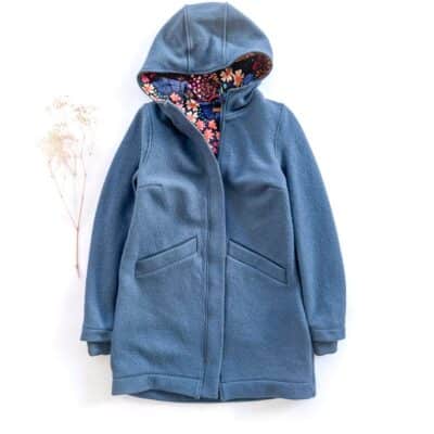 Sofortkauf: Damen Walkmantel mit Reißverschluss - Rauchblau/Flowerfield komplett gefüttert, Gr. M (38/40)