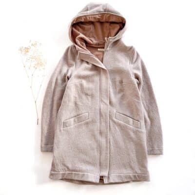 Sofortkauf: Damen Merino-Walkmantel mit Reißverschluss - Creme/Camel komplett gefüttert, Gr. S (34/36)