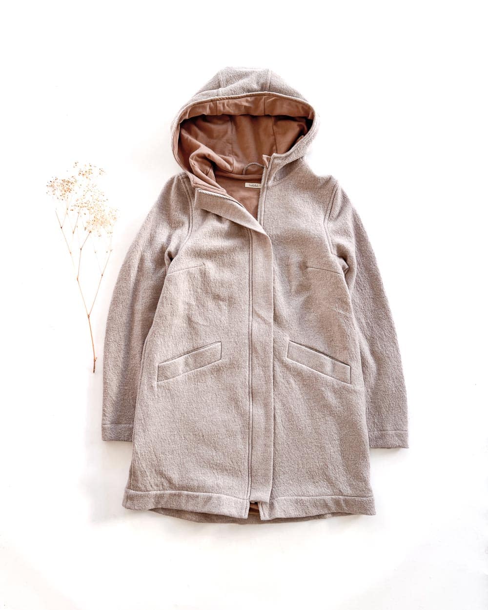 Sofortkauf: Damen Merino-Walkmantel mit Reißverschluss - Creme/Camel komplett gefüttert, Gr. S (34/36)