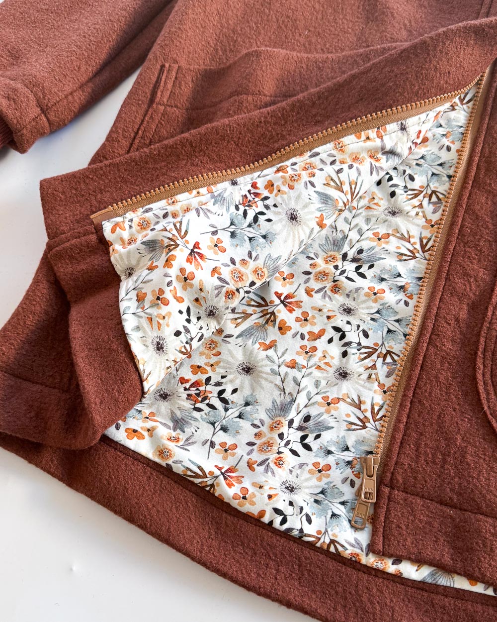 Sofortkauf: Damen Merino-Walkmantel mit Reißverschluss - Umbra/Blütentraum komplett gefüttert, Gr. S (34/36) – Bild 3