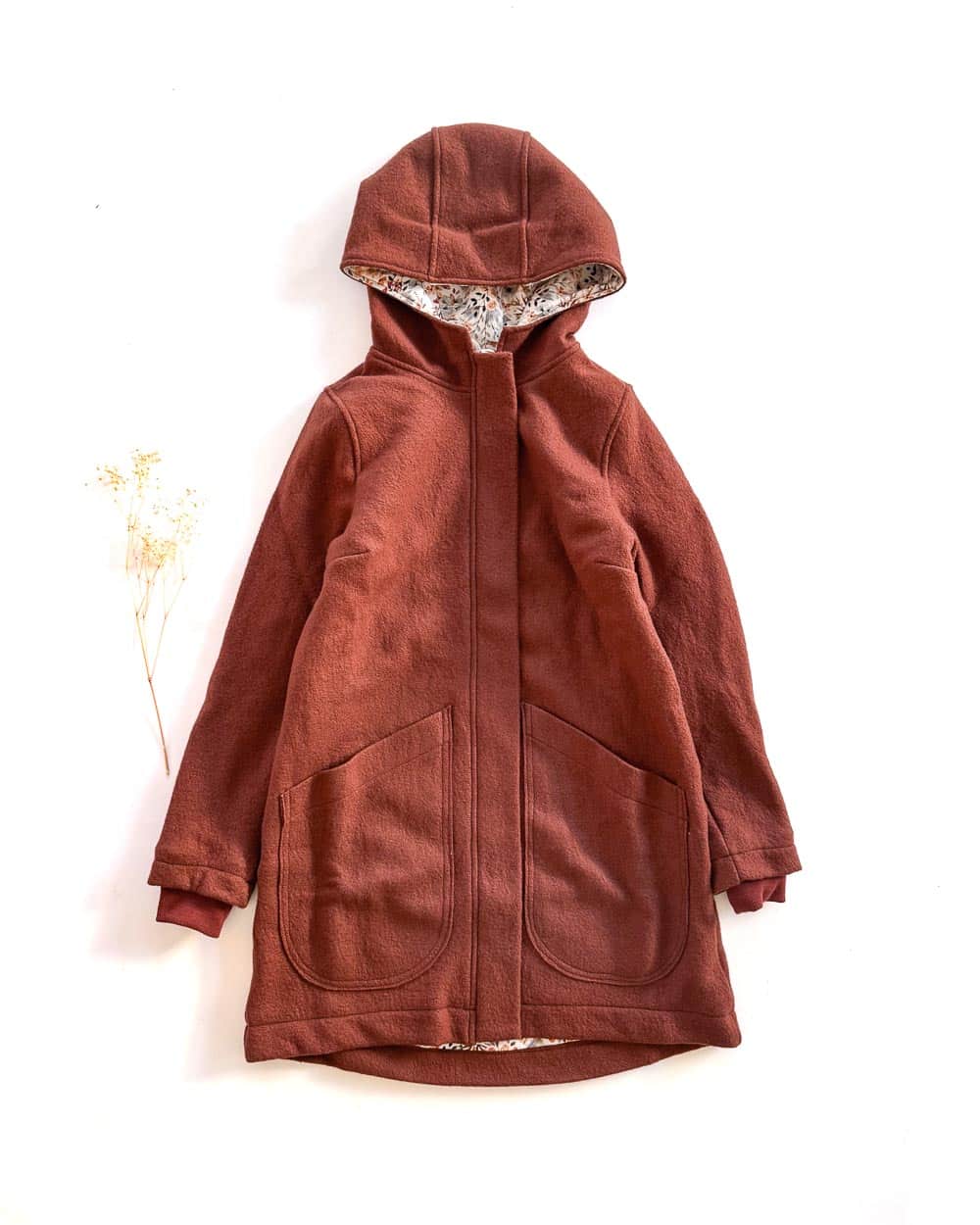 Sofortkauf: Damen Merino-Walkmantel mit Reißverschluss - Umbra/Blütentraum komplett gefüttert, Gr. S (34/36)