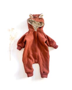 Sofortkauf: Walkoverall mit Reißverschluss in Rost/Fuchsliebe mit Bärenohren, Gr. 62/68