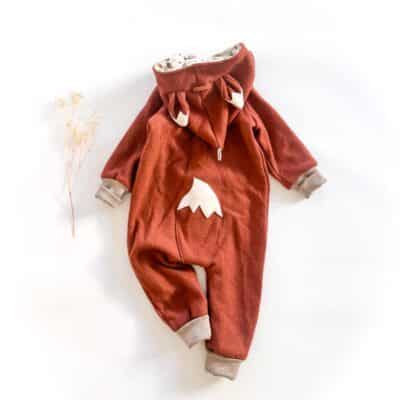 Sofortkauf: Walkoverall mit Reißverschluss und Fuchsohren in Rost/Herbstwald, Gr. 92/98