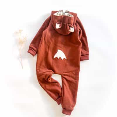 Sofortkauf: Walkoverall mit Reißverschluss und Fuchsohren in Rost/Fuchsliebe, Gr. 110/116