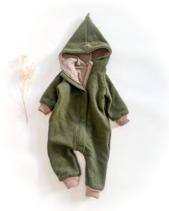 Sofortkauf: Walkoverall mit Reißverschluss in Tanne mit Wolljersey-Futter Schlamm, Gr. 80/86