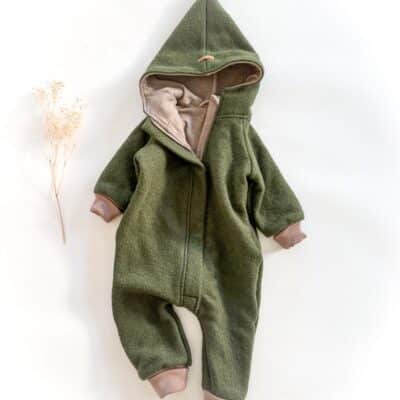 Sofortkauf: Walkoverall mit Reißverschluss in Tanne mit Wolljersey-Futter Schlamm, Gr. 80/86