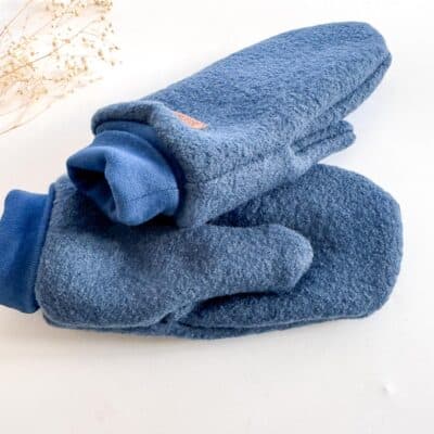 Sofortkauf: Damen Wollwalk-Handschuhe Rauchblau - creme gefüttert