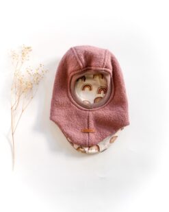 Sofortkauf: runde Wollwalk Schlupfmütze Altrosa/Brownbow, Gr. 46-48