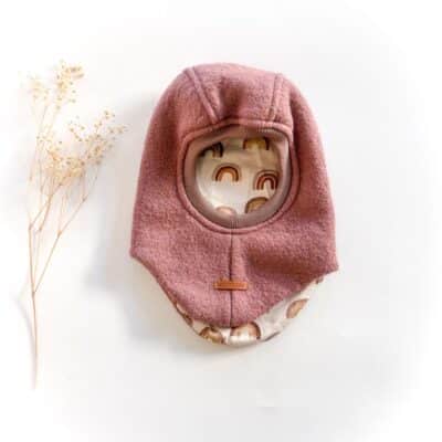 Sofortkauf: runde Wollwalk Schlupfmütze Altrosa/Brownbow, Gr. 46-48