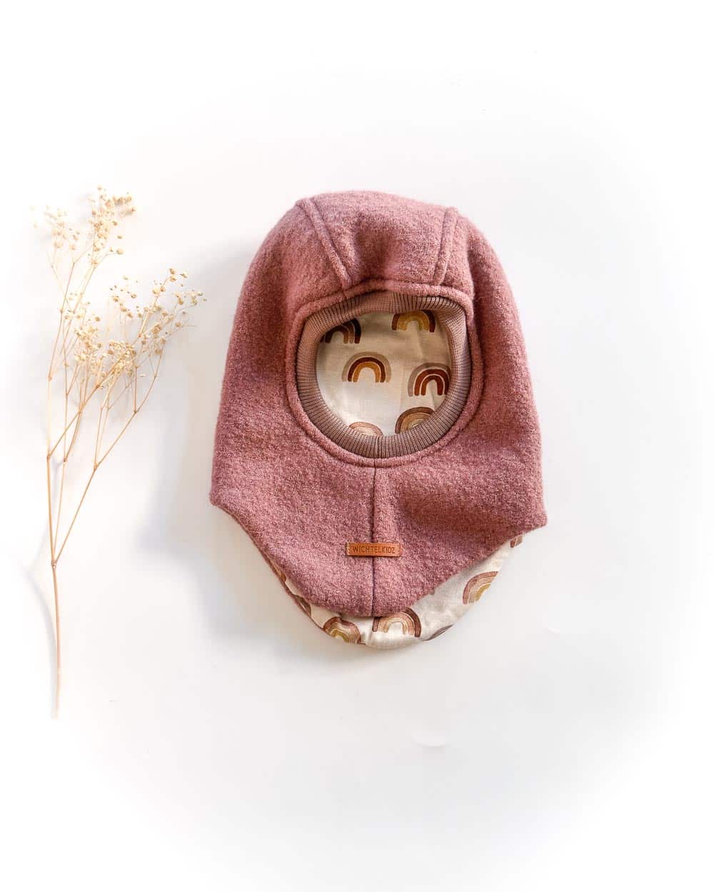 Sofortkauf: runde Wollwalk Schlupfmütze Altrosa/Brownbow, Gr. 46-48