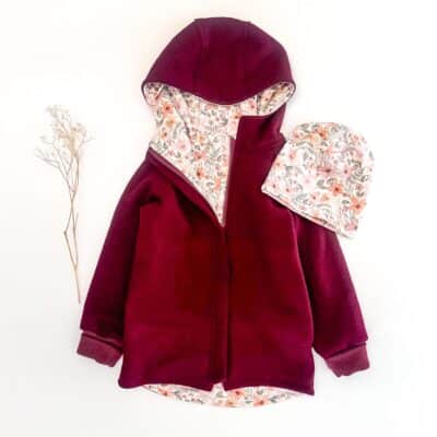 Sofortkauf: Walkjacke mit Reißverschluss Merinowalk Beere im Set mit Beanie, Gr. 128/134