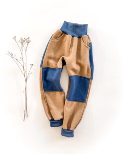 Sofortkauf: Walkhose mit Taschen in Camel mit Po- und Knie Verstärkung in Rauchblau, Gr. 122/128