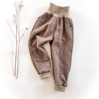 Sofortkauf: Merino Walkhose in Taupe mit Knie-Belege und Taschen, Gr. 98/104