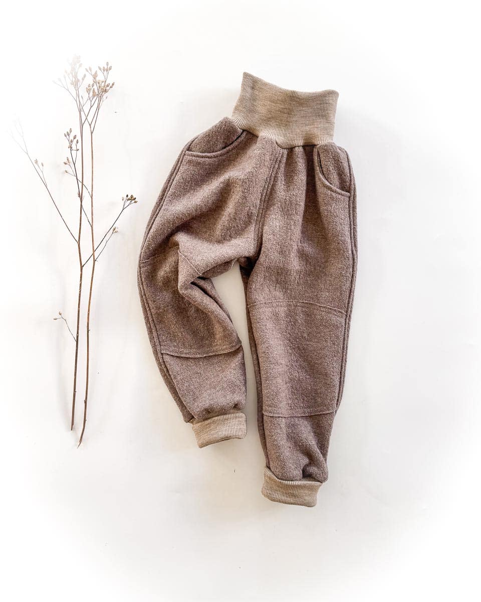 Sofortkauf: Merino Walkhose in Taupe mit Knie-Belege und Taschen, Gr. 98/104