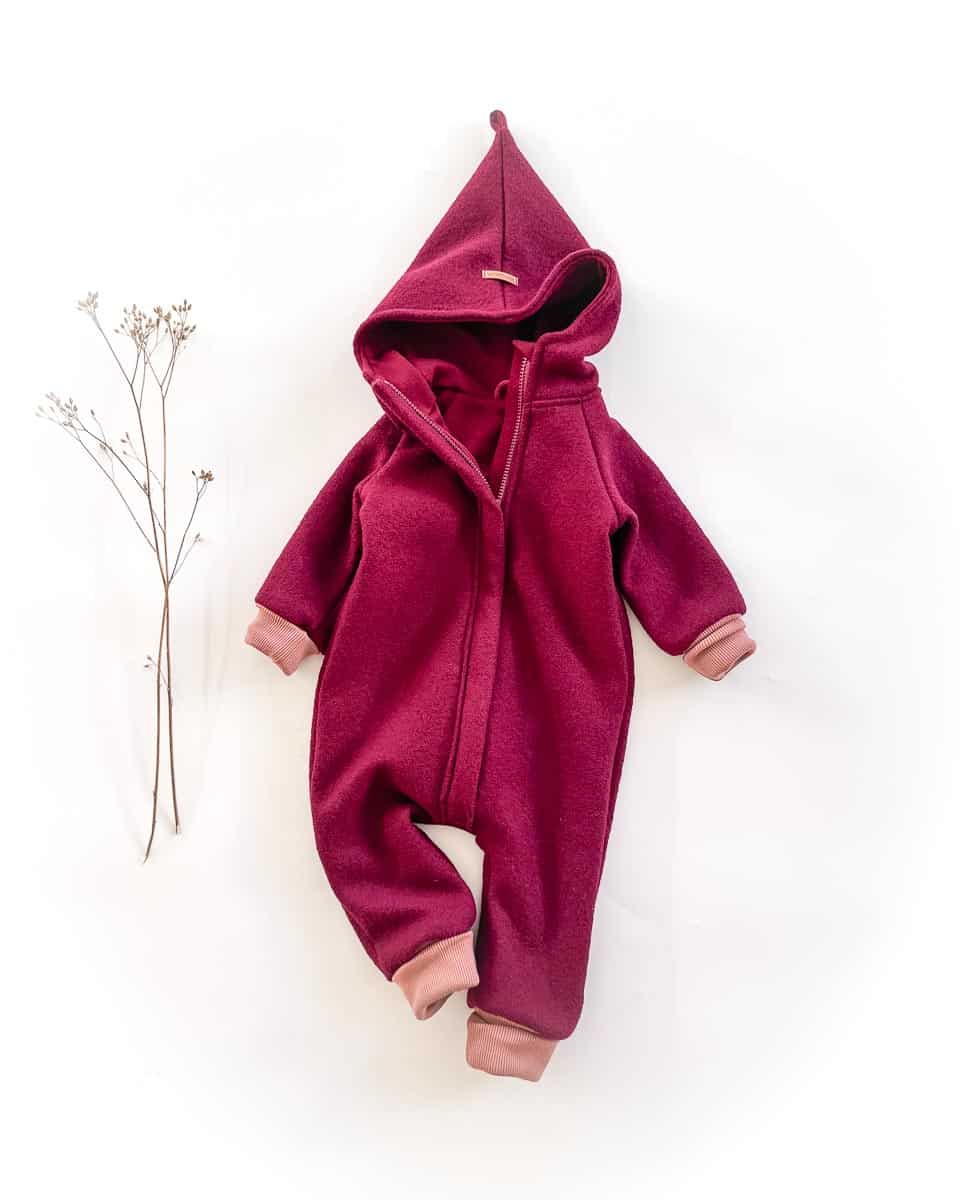 Sofortkauf: Walkoverall mit Reißverschluss in Beere mit Wolljersey-Futter Beere, Gr. 74/80